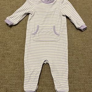Ralph Lauren Baby Girl’s Striped Purple/White Velour Longall/Romper Long Sleeve